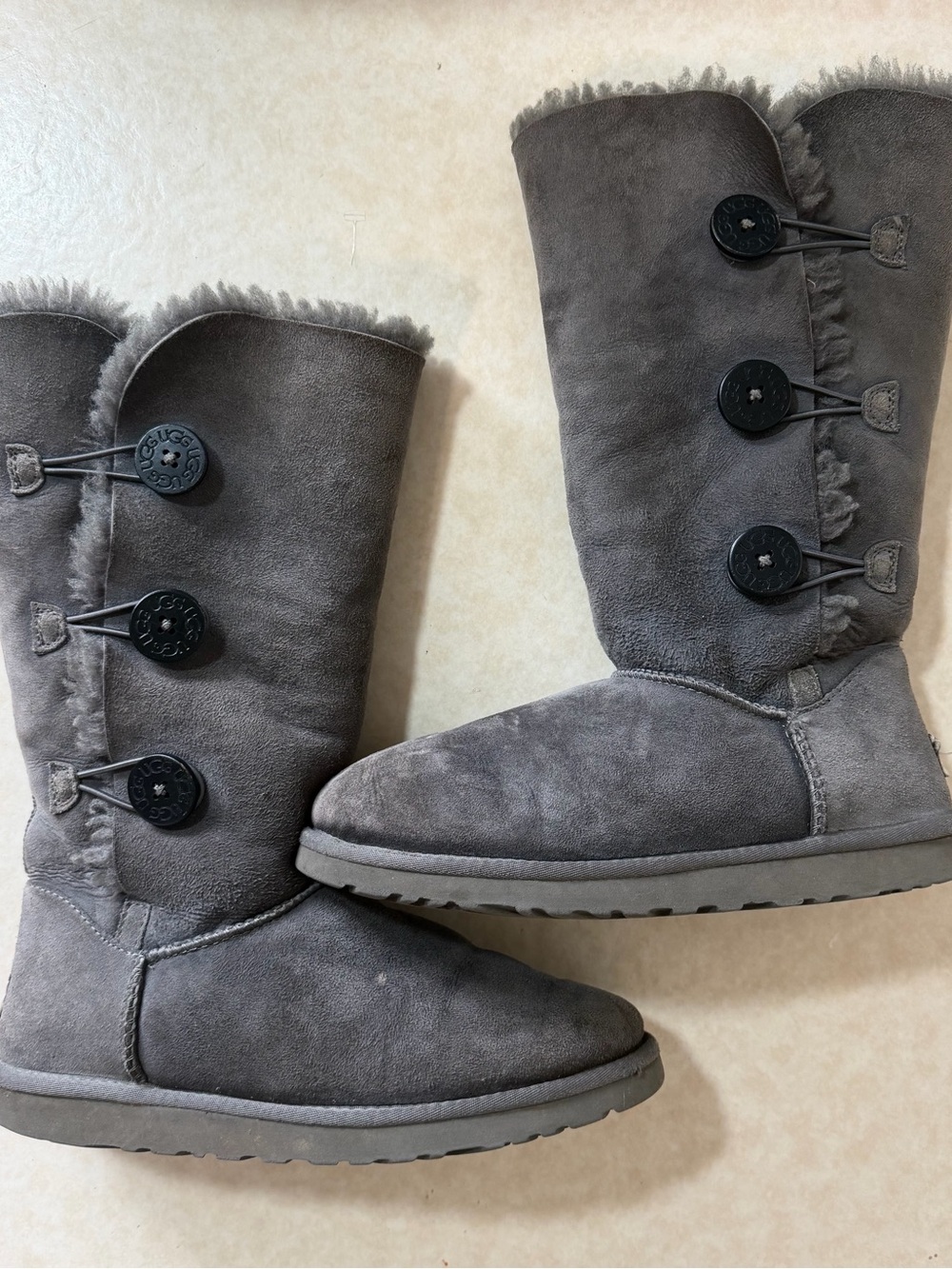 UGG Gray Bailey Button Triplet II Tall Boots